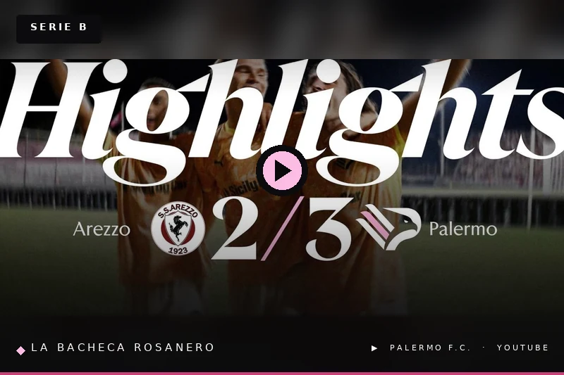 Augello nel recupero: il Palermo espugna Arezzo 3‑2
